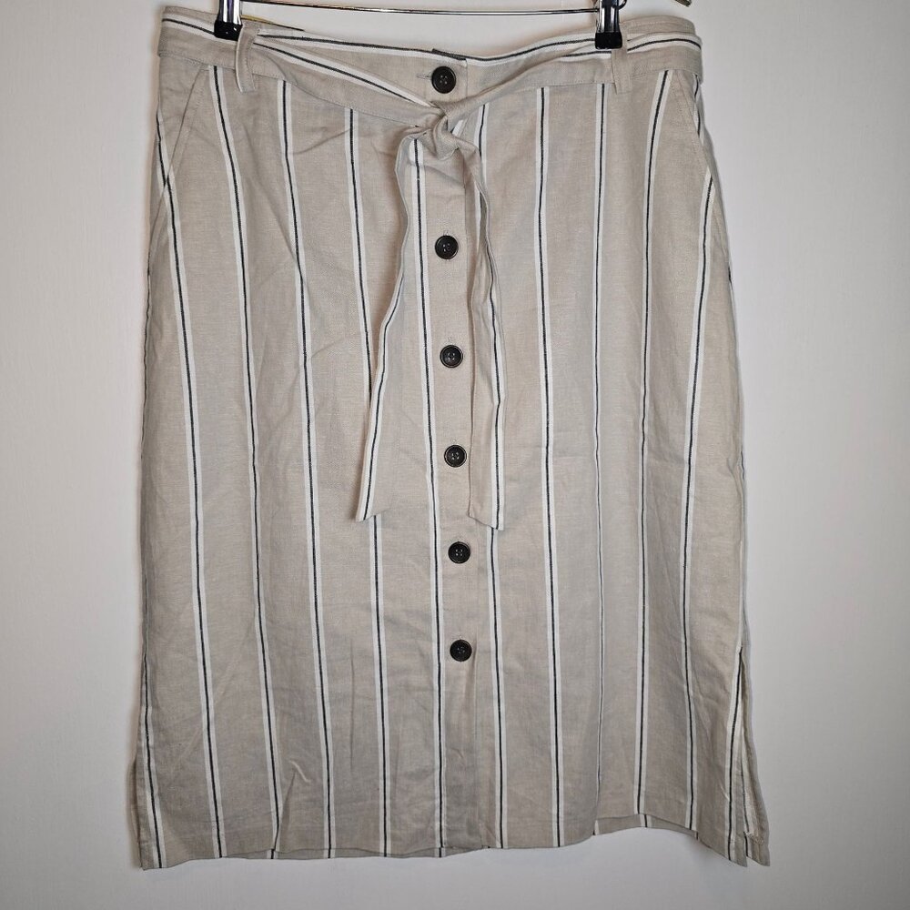 Banana Republic Beige Striped A-Line Button-Front Skirt
